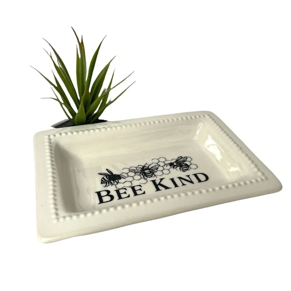 Ashland Ceramic Bee Kind Trinket Tray Cream English Garden‎ New Ring Desk Dish
